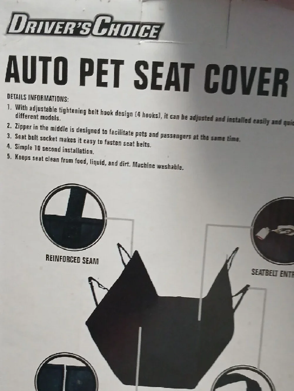 Black Auto Pet Seat Cover for Dogs